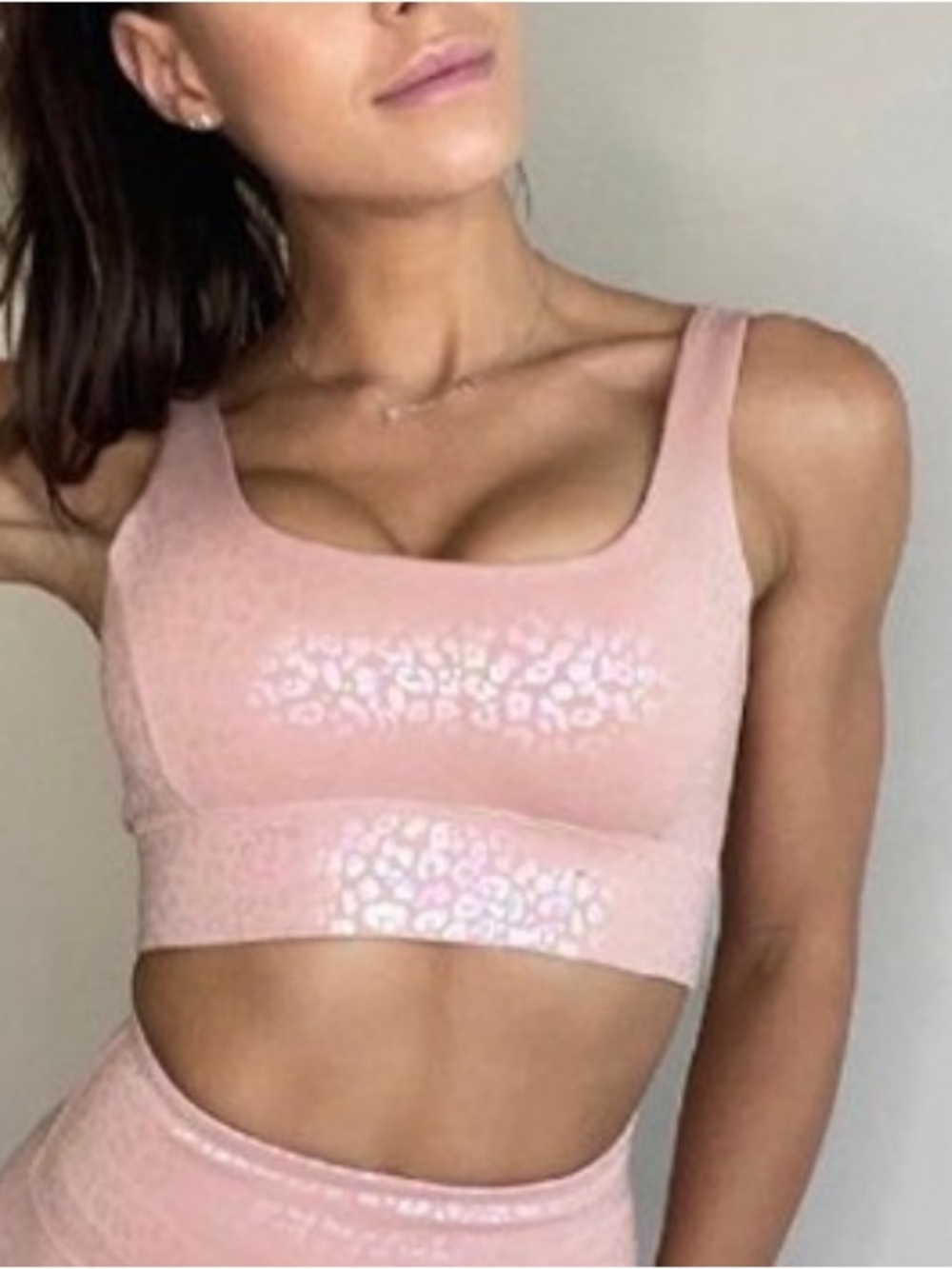 IVL Sport Bra in Dusty Pink Leopard Gloss Athleisure Activewear Pilates Yoga
